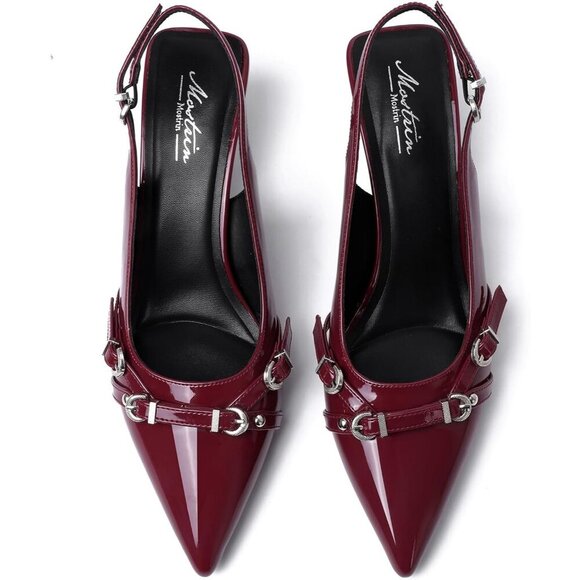 Kitten Heels for Women Pointed Toe Pumps Leather Low Heel Dating Party Working - Picture 4 of 8